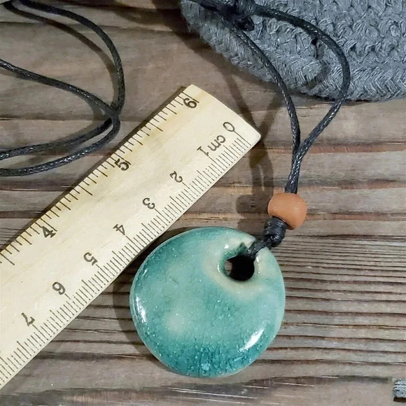 Chaozhou Porcelain Blue Pendant Terra Cotta Cotton Necklace - Picture 6 of 6